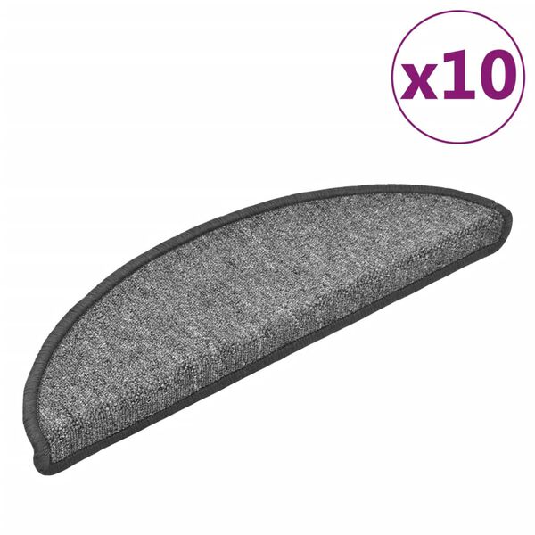 vidaXL Stair Mats 10 pcs 56x17x3 cm Dark Grey Half Round