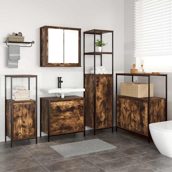 vidaXL 2 Piece Bathroom Furniture Set Smoked Oak Engineered Wood