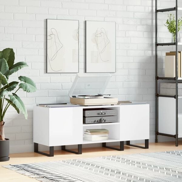 vidaXL Record Cabinet High Gloss White 121x38x48 cm Engineered Wood