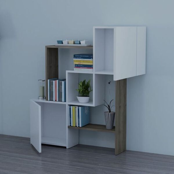 Homemania Bookcase Lorenz 118.2x24x121.8 cm White and Walnut