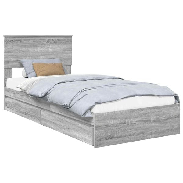 vidaXL Storage Bed with Drawer Grey Sonoma 90 x 200 cm Engineered Wood