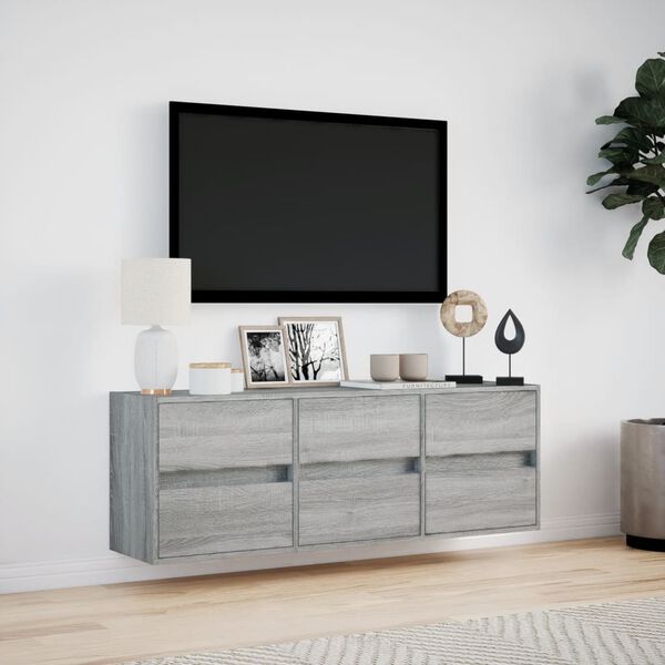 vidaXL TV Wall Cabinet with LED Lights Grey Sonoma 130x31x45 cm