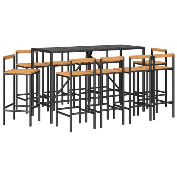 vidaXL 11 Piece Garden Bar Set Black Poly Rattan& Solid Wood Acacia