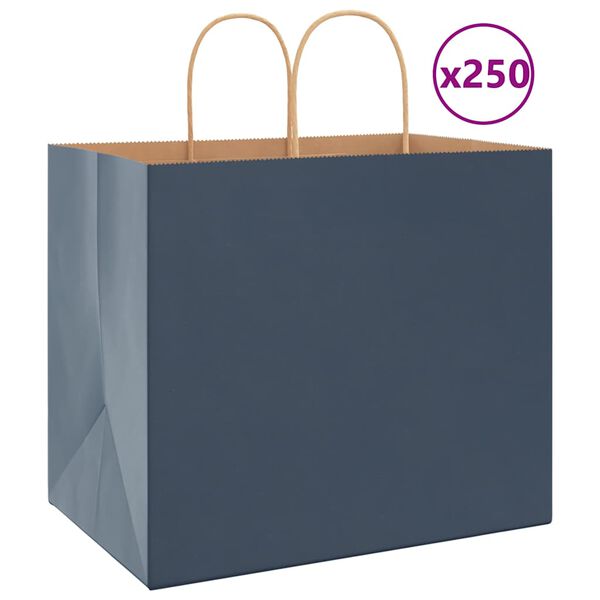vidaXL Paper Bags 250 pcs with Handles Blue 32x22x28 cm