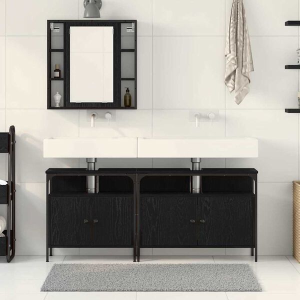 vidaXL Bathroom Vanity Units with Shelf 3 pcs Black Engineered wood