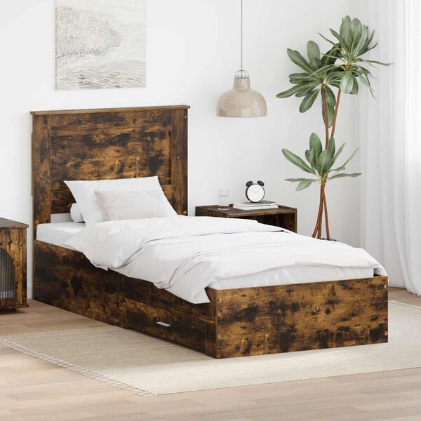 vidaXL Bed Frame Smoked Oak and Silver 75 x 190 cm Engineered Wood