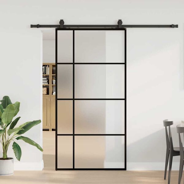 vidaXL Sliding Door with Hardware Set Black 102.5x205 cm ESG Glass