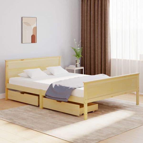 vidaXL Bed Frame without Mattress with 2 Drawers Solid Wood 140x200 cm