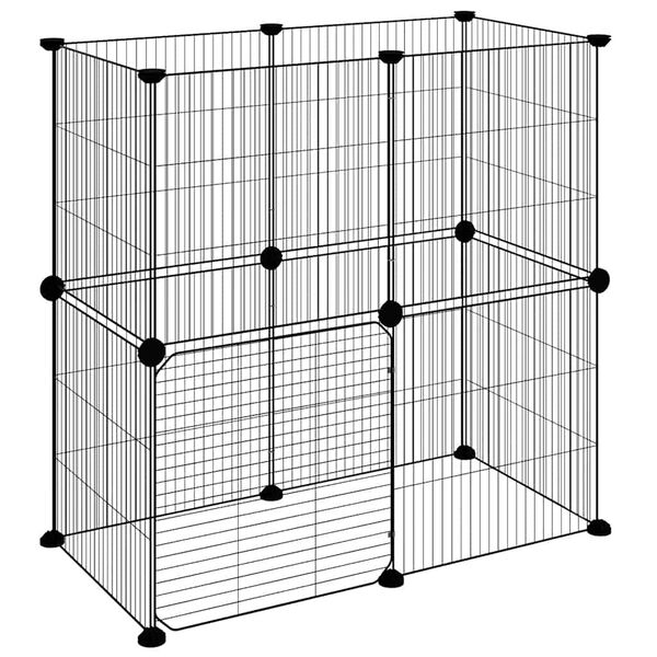 vidaXL 12-Panel Pet Cage with Door Black 35x35 cm Steel