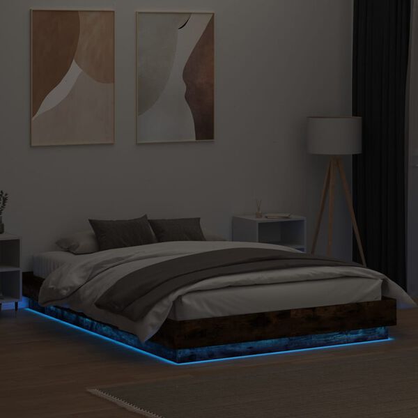 vidaXL Bed Frame with LED without Mattress Smoked Oak 160x200 cm