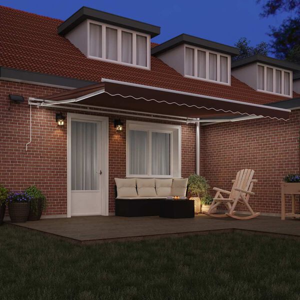 vidaXL Manual Retractable Awning with LED Brown 450x300 cm
