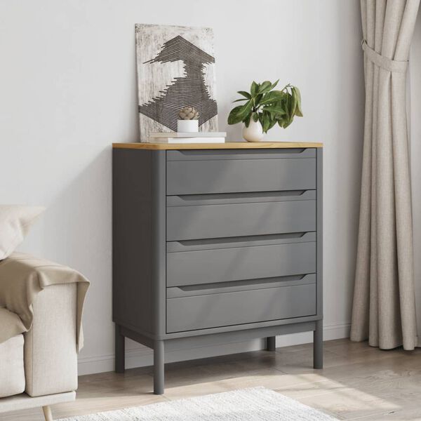 vidaXL Chest of Drawers FLORO Grey cm Solid Wood Pine