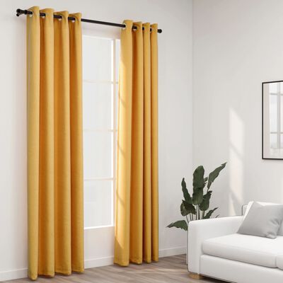vidaXL Linen-Look Blackout Curtains with Grommets 2pcs Yellow 140x225cm