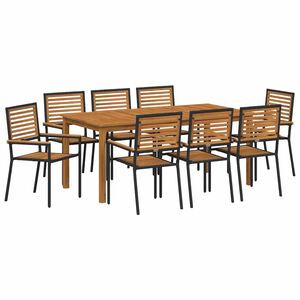 vidaXL Garden Dining Set 9 pcs Black Solid Acacia Wood