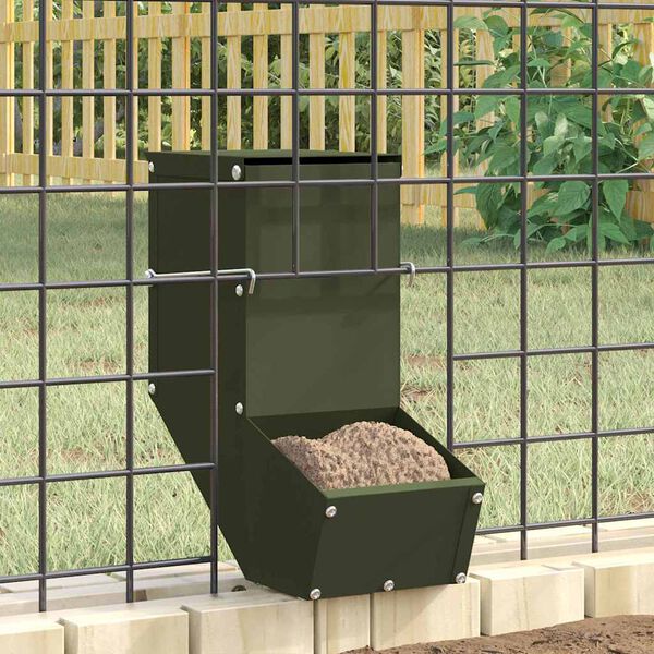 vidaXL Rabbit Feeder Olive Green 12.5 x 26 x 28.5 cm Cold-Rolled Steel