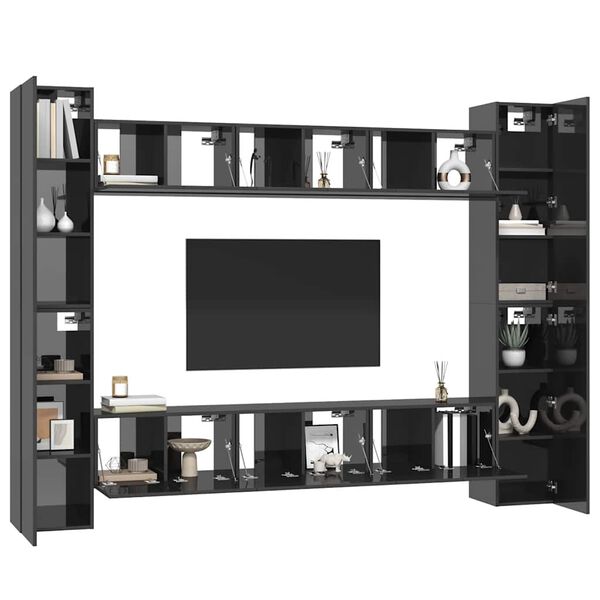 vidaXL 10 Piece TV Cabinet Set High Gloss Grey Engineered Wood