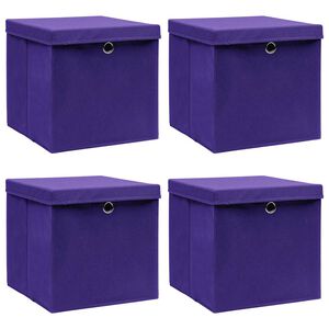 vidaXL Storage Boxes with Lids 4 pcs Purple 32x32x32 cm Fabric