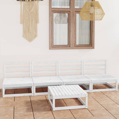 vidaXL 5 Piece Garden Lounge Set White Solid Wood Pine
