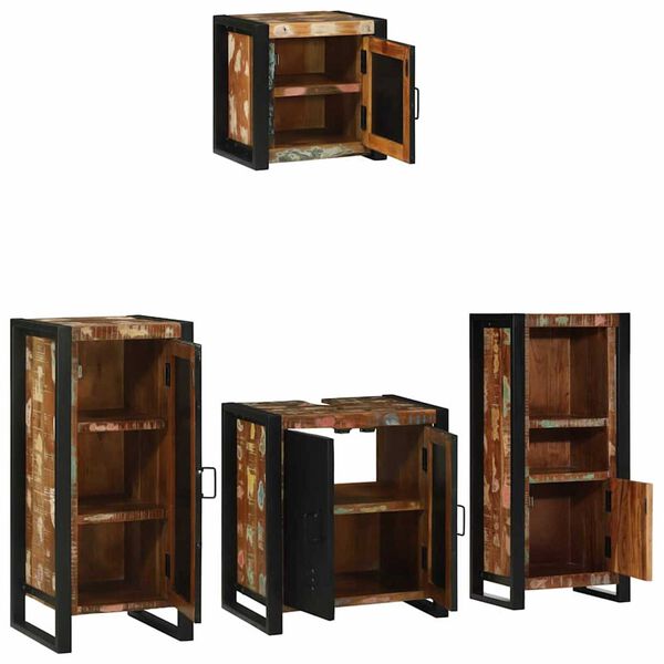 vidaXL Bathroom Furniture Set with Shelf 4 pcs Brown Solid Mango Wood
