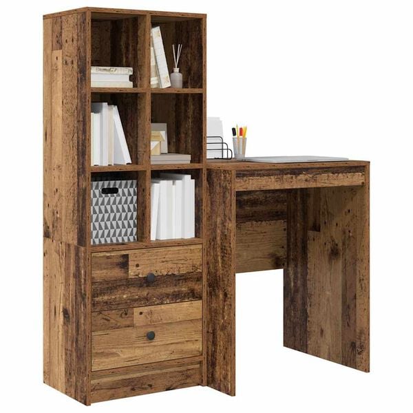 vidaXL Desk with Drawer 2 pcs Old Wood