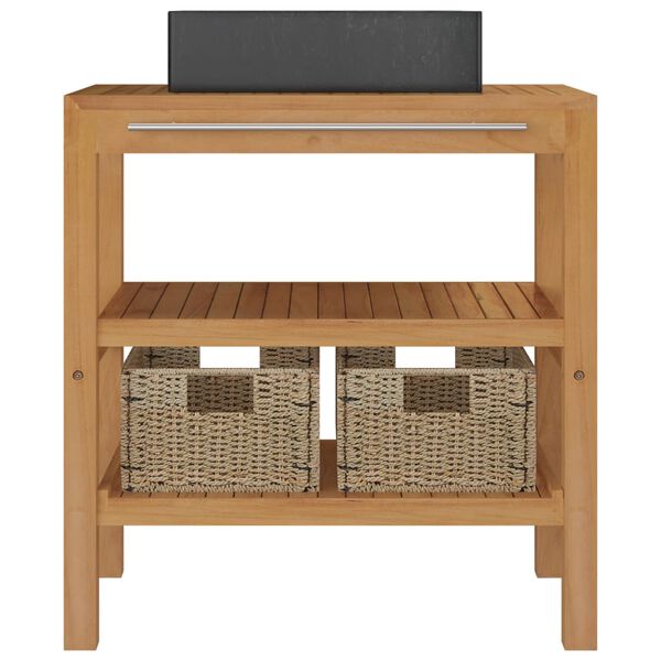 vidaXL Bathroom Vanity Cabinet Solid Teak with Sink Marble Black