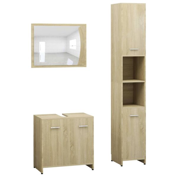 vidaXL 3 Piece Bathroom Furniture Set Sonoma Oak Engineered Wood