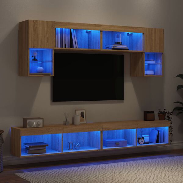 vidaXL 6 Piece TV Wall Units with LED Sonoma Oak Engineered Wood