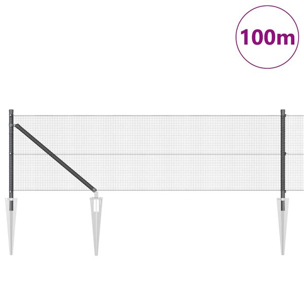 vidaXL Fence with Posts Grey 0.8 x 100 m Steel