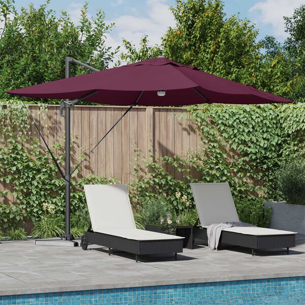 vidaXL Umbrella with LED Strip Lights Bordeaux Red 351 x 250 x 253 cm