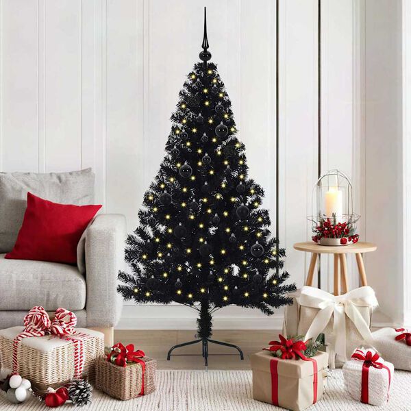 vidaXL Artificial Pre-lit Christmas Tree Black 150 cm PVC