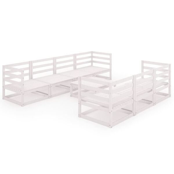 vidaXL 8 Piece Garden Lounge Set White Solid Pinewood