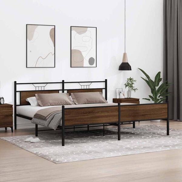 vidaXL Metal Bed Frame without Mattress Brown Oak 200x200 cm
