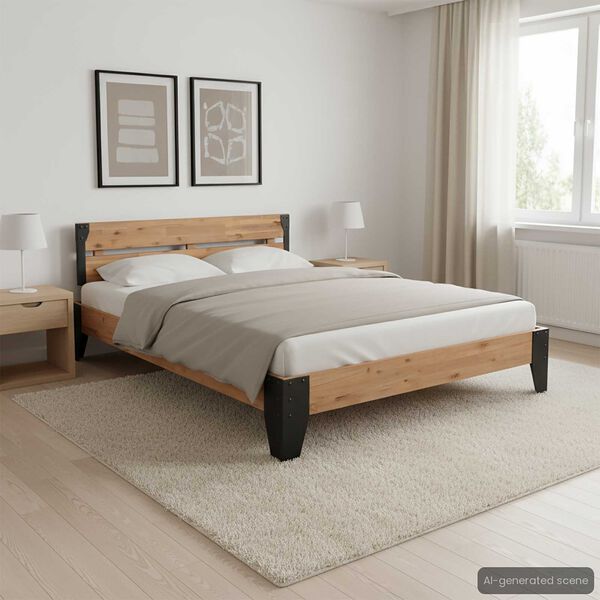 vidaXL Bed Frame without Mattress Solid Acacia Wood Steel 152x203 cm