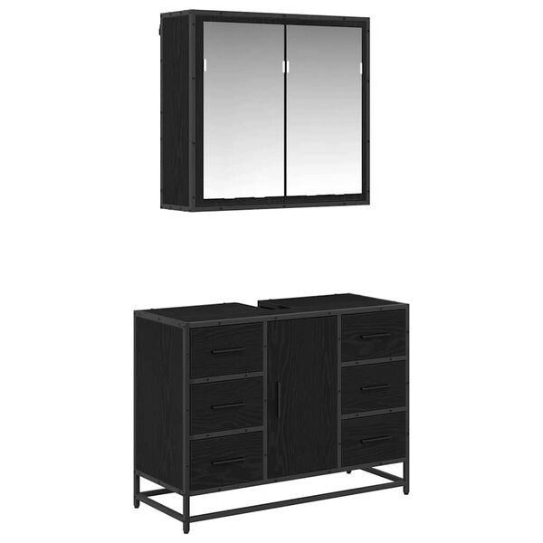 vidaXL Bathroom Furniture Set 2 pcs Black Oak Engineered Wood