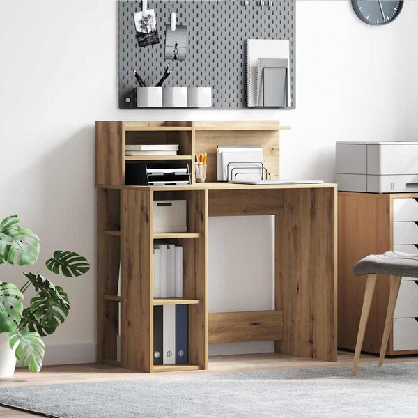 vidaXL Desk with Shelf Artisan Oak 90 x 48 x 101.5 cm Engineered Wood
