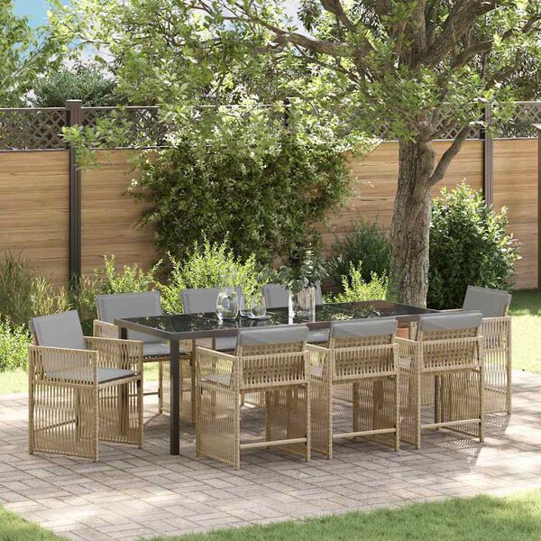 vidaXL Garden Dining Set 9 pcs Beige Poly Rattan