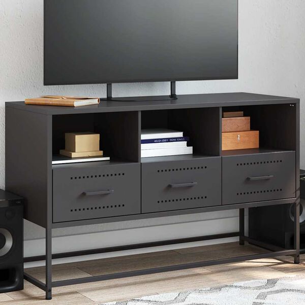 vidaXL TV Cabinet Black 100.5x39x60.5 cm Steel