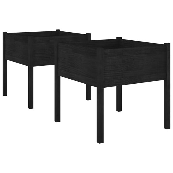 vidaXL Garden Planters 2 pcs Black 70x70x70 cm Solid Pinewood