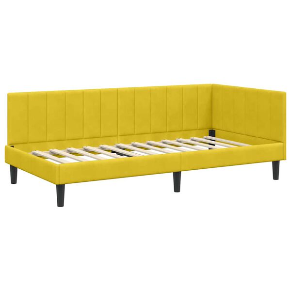 vidaXL Corner Bed Frame with Headboard Yellow 90 cm x 190 cm Velvet