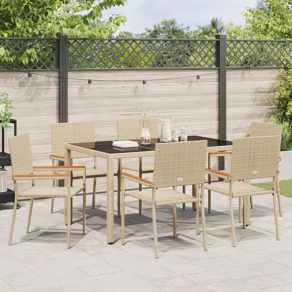 vidaXL Garden Dining Set 7 pcs Beige Poly Rattan
