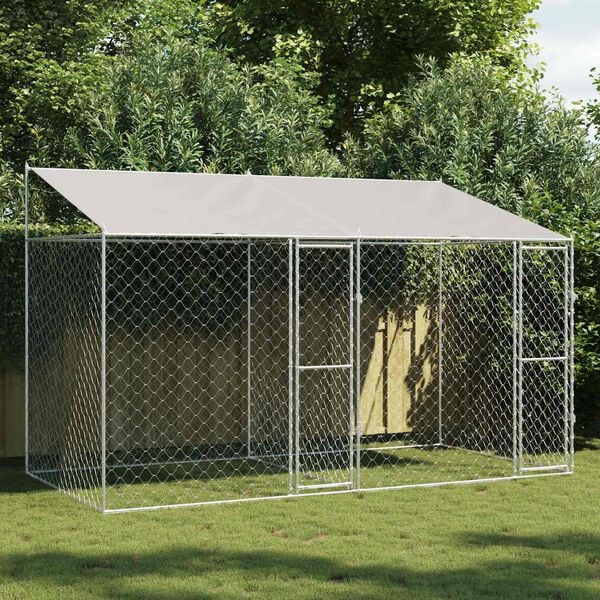 vidaXL Dog Cage 2 pcs Silver 400 x 200 x 258 cm Steel and PE