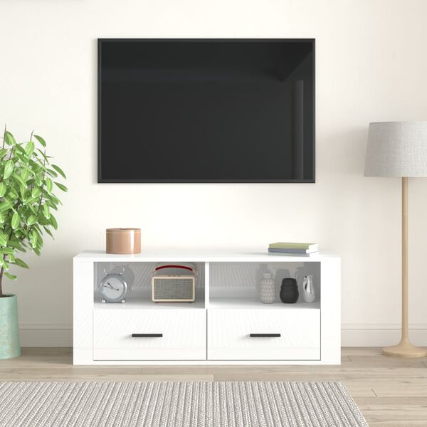 vidaXL TV Cabinet High Gloss White 100x35x40 cm Engineered Wood