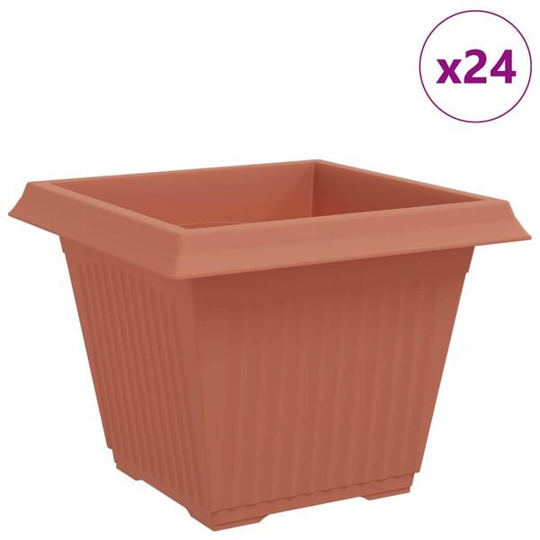 vidaXL Square Flower Pot 24 pcs Brick Red 43 x 43 x 33.5 cm Plastic