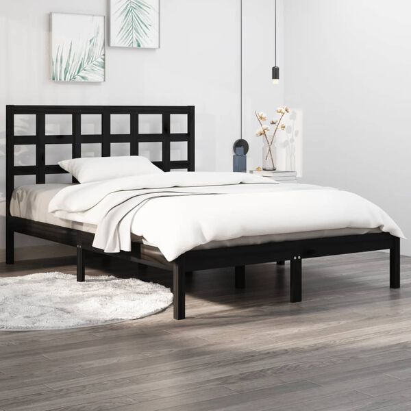 vidaXL Bed Frame without Mattress Black 140x190 cm Solid Wood