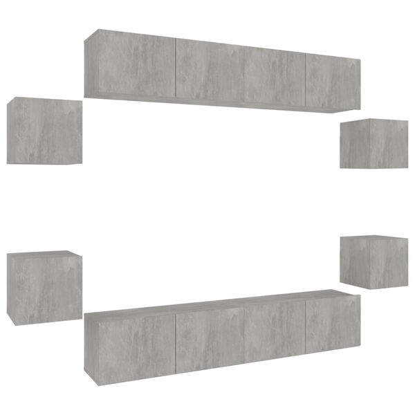 vidaXL 8 Piece TV Cabinet Set Concrete Grey Engineered Wood
