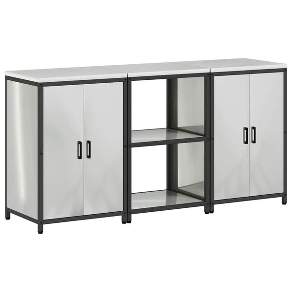 vidaXL Kitchen Storage Set with Shelf 3 pcs Silver Galvanised Steel