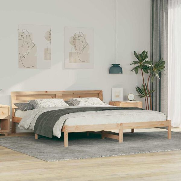 vidaXL Bed Frame with Headboard Brown 200 x 200 cm Solid Pine Wood
