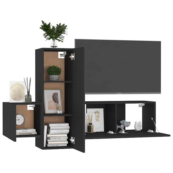 vidaXL 3 Piece TV Cabinet Set Black Engineered Wood