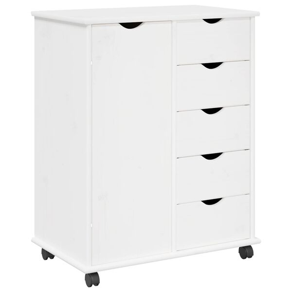 vidaXL Rolling Cabinet White 63.5 x 39 x 79 cm Solid Pine Wood