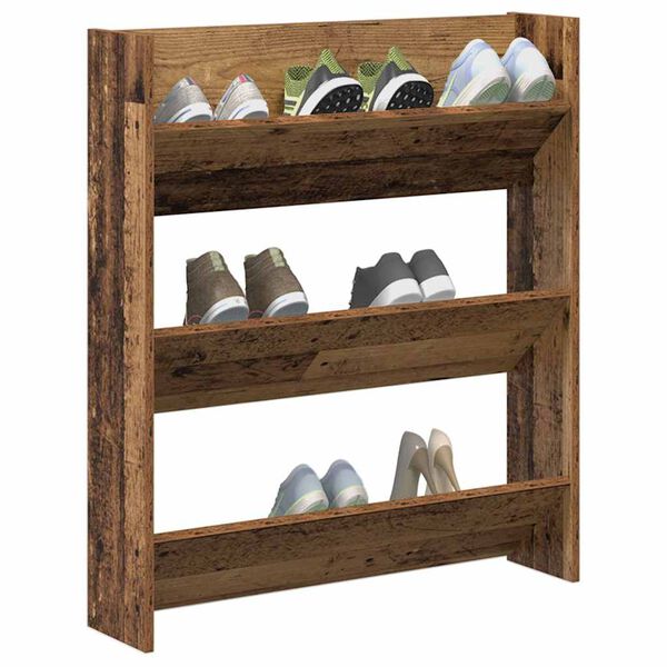 vidaXL Wall Shoe Cabinet Old Wood 80x18x90 cm Engineered Wood